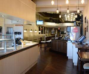 View of pizza counter and dining room