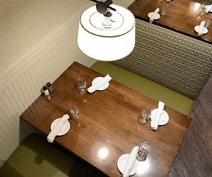 Overhead view of cozy booth seating